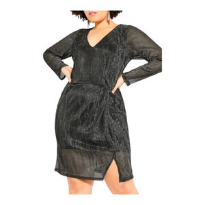 City Chic Dress Sparkle Mini Gunmetal  Black Silver Metallic Plus Size 14 New